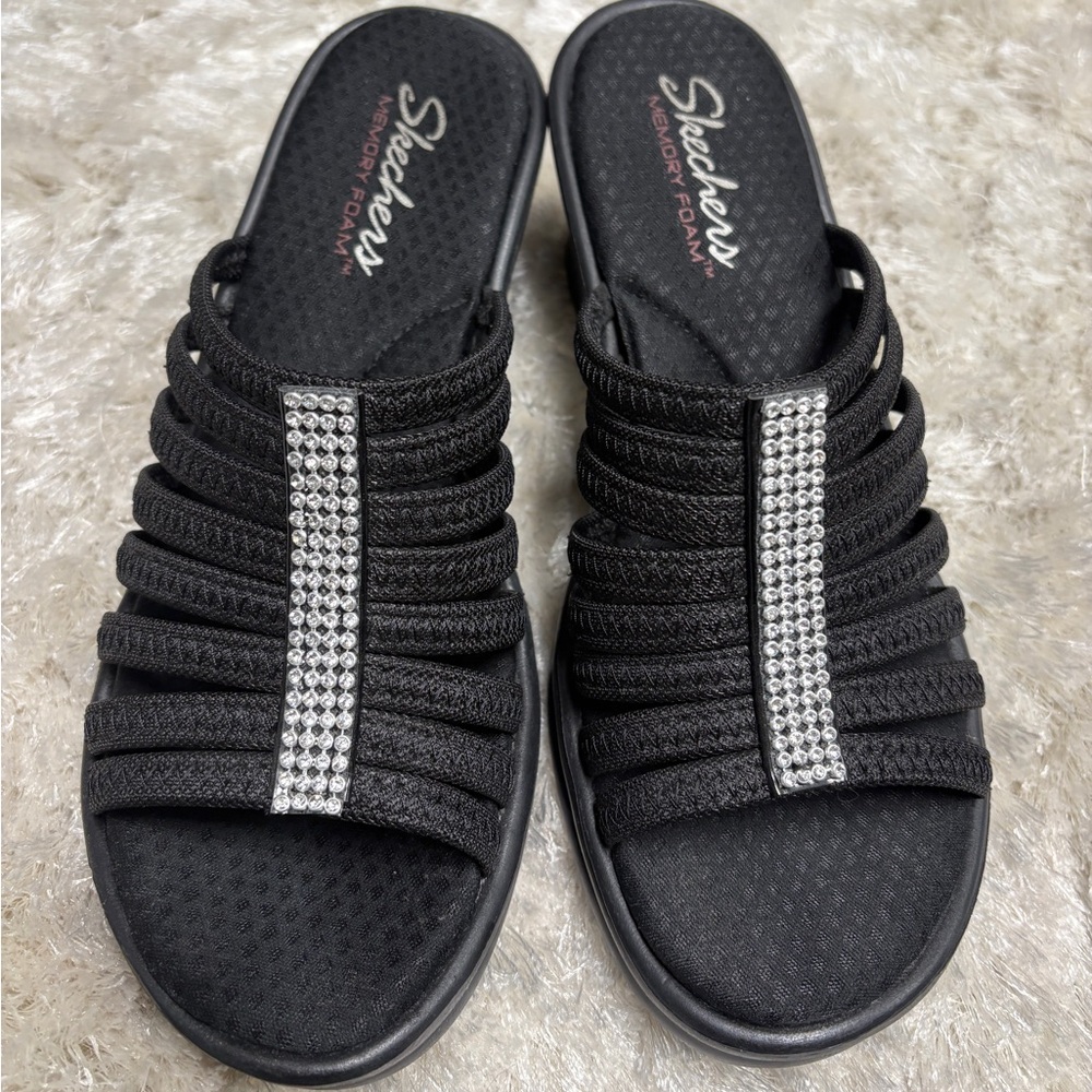 Skechers Rhinestone Black Wedge Sandals